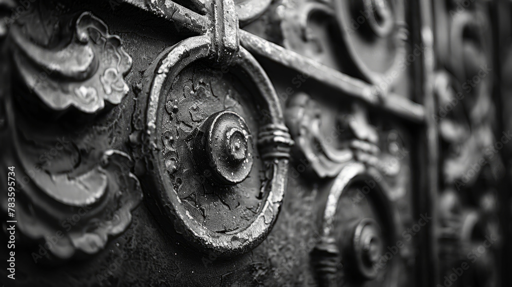 An old metal padlock, close-up in monochrome