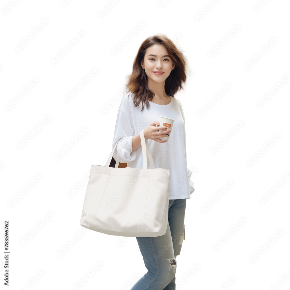 woman holding a cloth bag on transaparent png file woman holding a cloth bag on transaparent png file