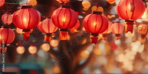 Chinese New Year, Chinees Day, Red color lantern are hanging, ai generated photo