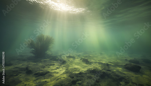 Polluted oceans with dirty and murky green water. Generative AI.

