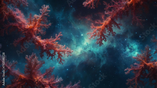 Abstract coral galaxy sky, vibrant and ethereal.