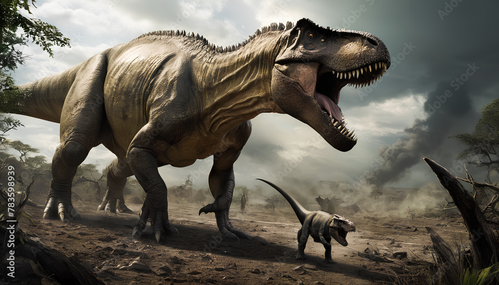 Fototapeta premium Great dinosaur. Dinosaur era. Menacing teeth. Generative AI.