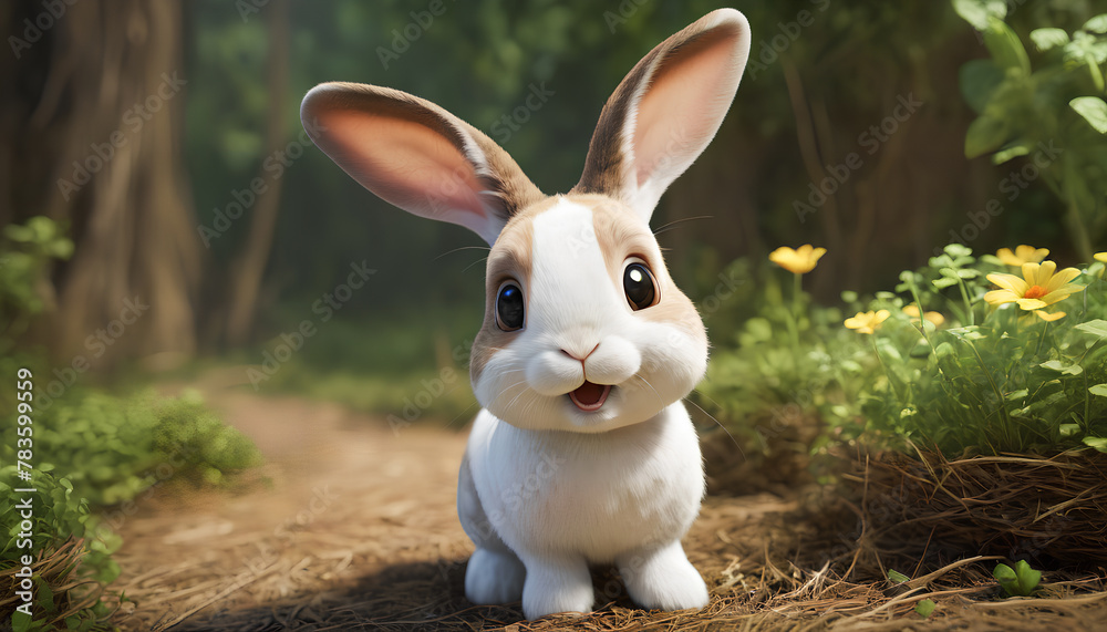 Cute rabbit with large ears and expressive eyes lying on a bed, Generative AI.
Cute rabbit with large ears and expressive eyes lying on a bed, Generative AI.