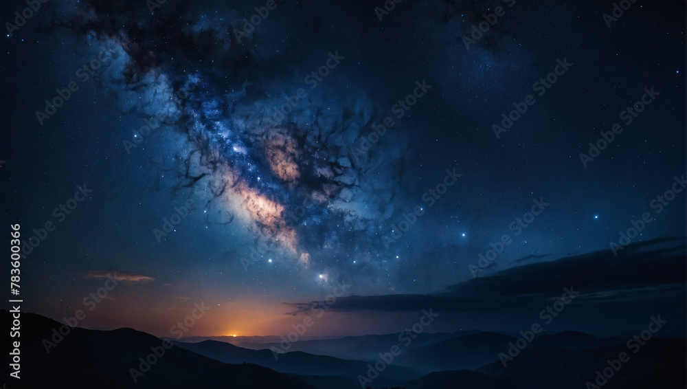 Abstract indigo galaxy sky, mysterious and enchanting.