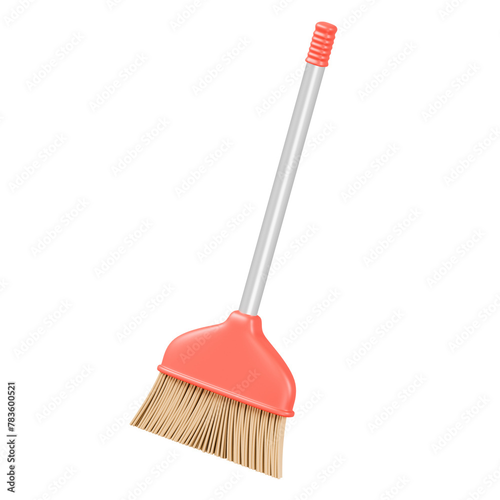 Modern 3D Rendered Broom in Bright Red and White Modern 3D Rendered Broom in Bright Red and White