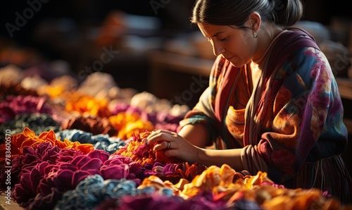 Woman Sewing Piece of Cloth