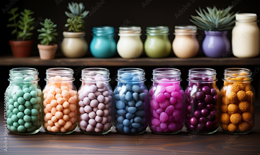 Row of Glass Jars Filled With Candy