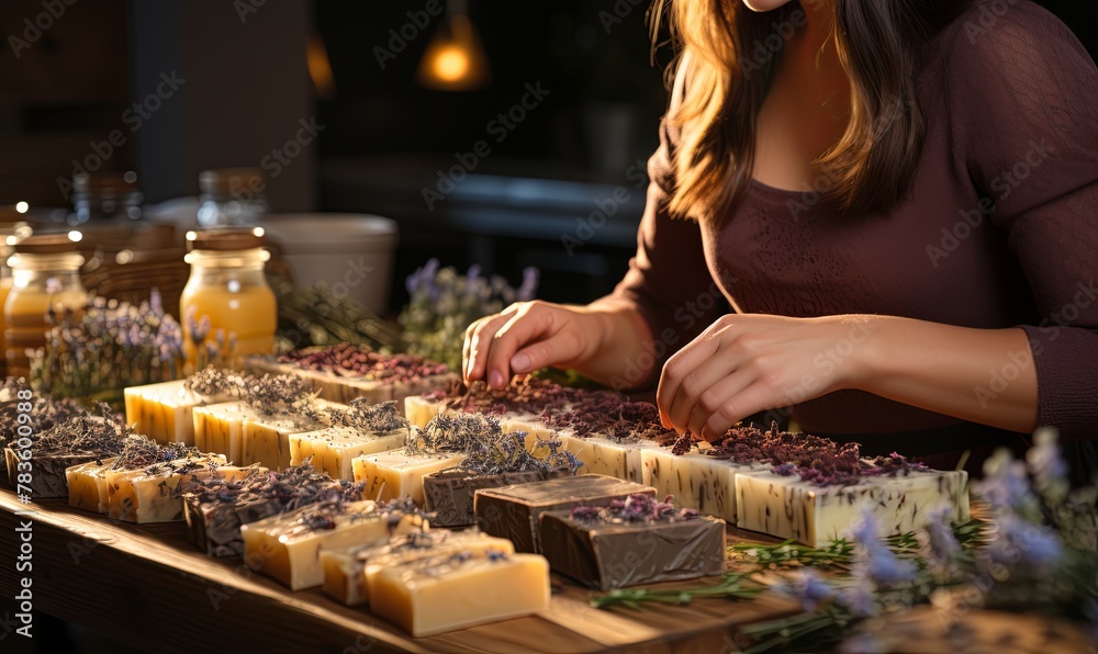 Woman Standing Over Table of Desserts