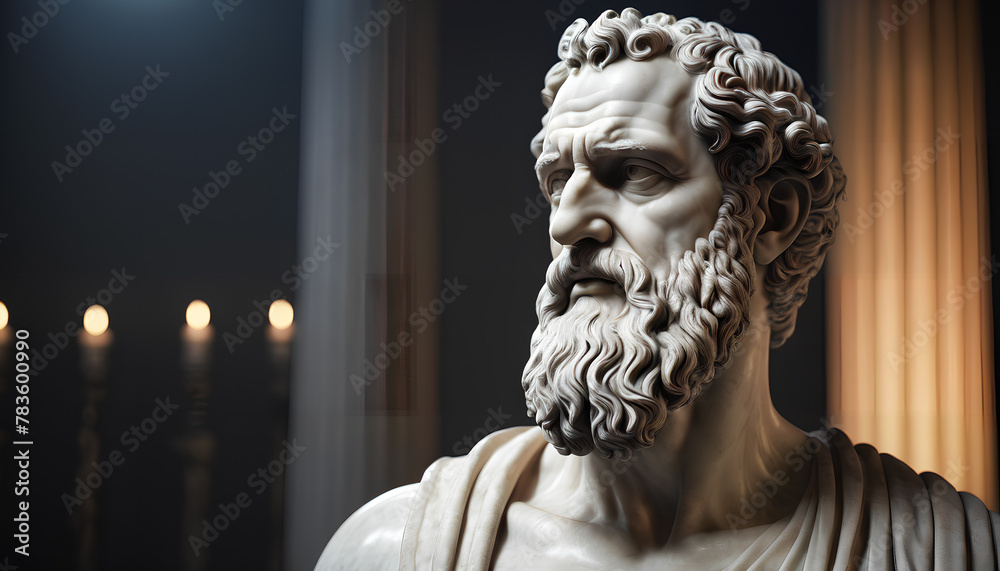 Statue of a great Greek warrior made of marble. Generative AI.

