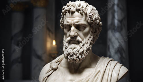 Statue of a great Greek warrior made of marble. Generative AI.  