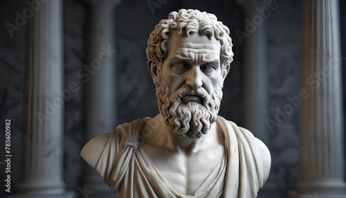 Statue of a great Greek warrior made of marble. Generative AI.