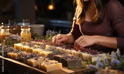 Woman Standing Over Table of Desserts