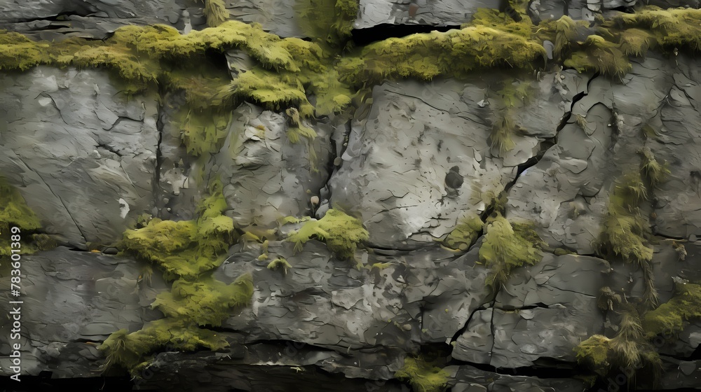 A textured background of rough-hewn stone, with moss and lichen growing in the crevices