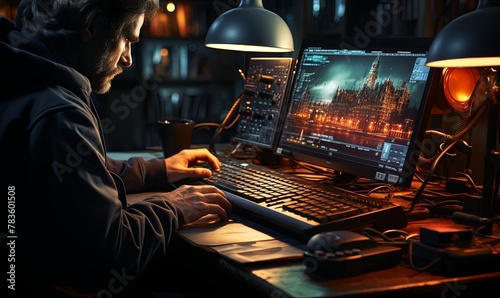 Man Working on Laptop Computer