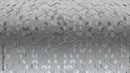 Polished Tiles arranged to create a 3D wall. Diamond Shaped, Luxurious Background formed from Silver blocks. 3D Render