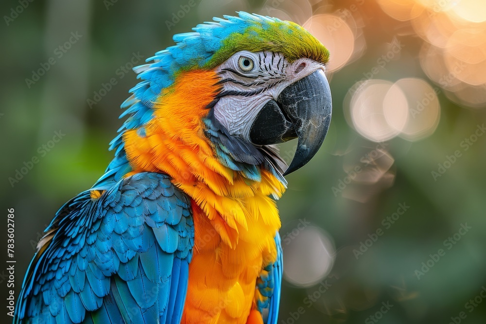 Obraz premium Striking image of a pensive Blue-throated Macaw with a detailed feather pattern against a soft background