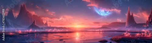 sunset over lake on a Distant World