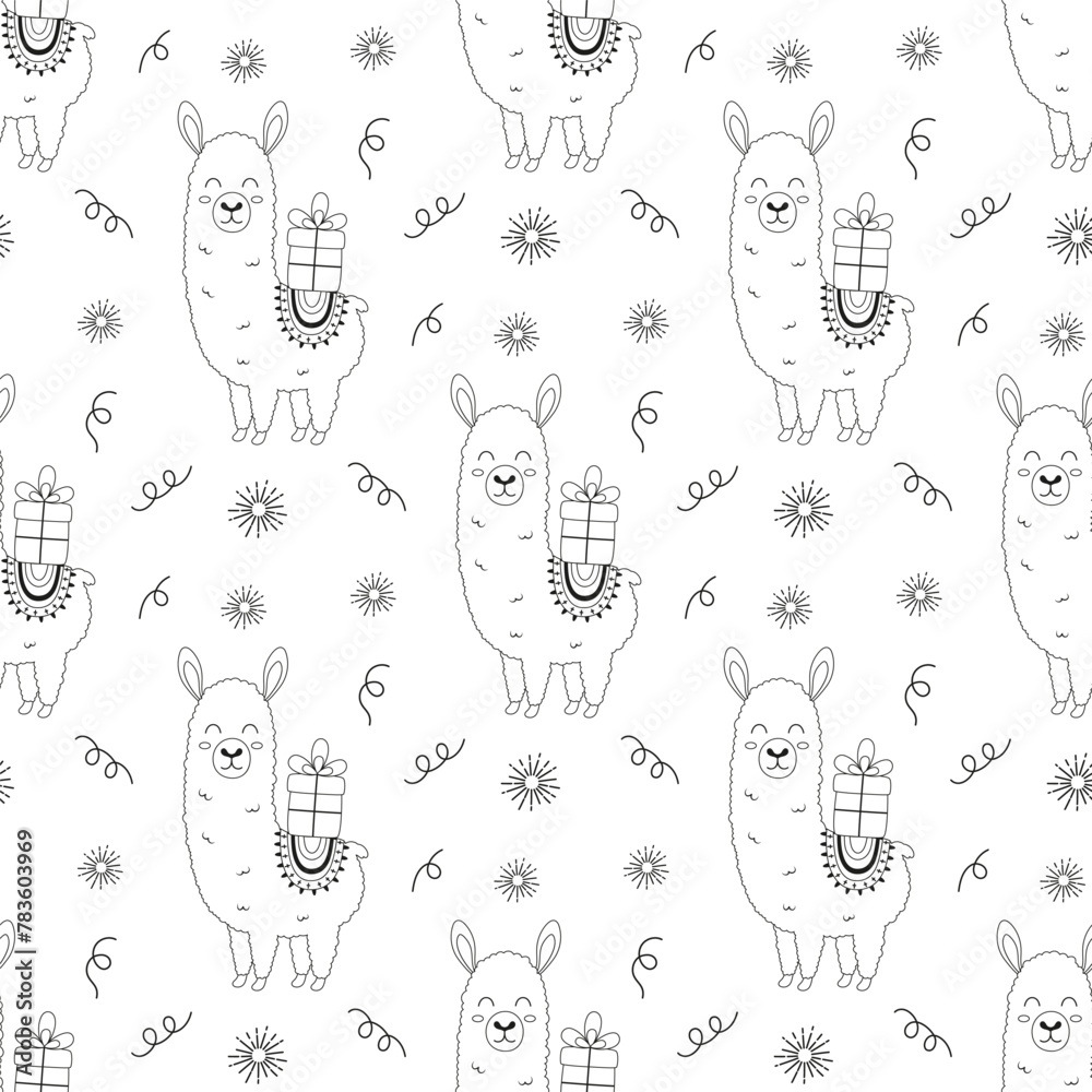 Obraz premium llama with gift seamless pattern