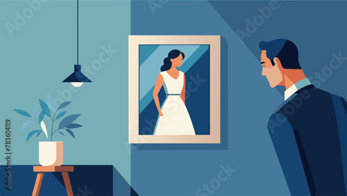 A widow softly hums the tune of her wedding song as she hangs a cherished photo of her and her husband on the wall. She takes a moment to admire