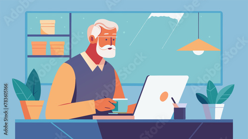 An older man browsing through various online shops comparing prices and reading product reviews before making a purchase for his upcoming