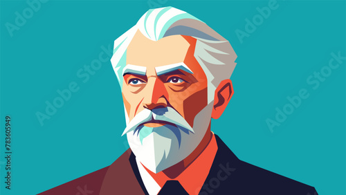 A painting of a distinguished gentleman his silver beard and mustache meticulously groomed his eyes shining with a lifetime of stories and