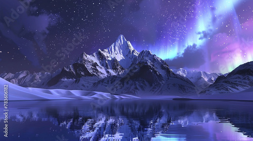 Aurora shimmer over peak, sea lake reflection, winter night