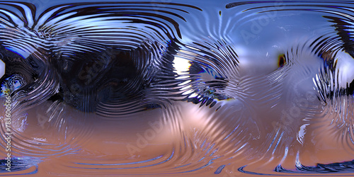 HDRI. Gradient waves, iridescent chrome wavy surface. Full spherical panorama 360 degrees. Cloth, fabric, liquid surface, ripples, reflections. 3D render illustration.