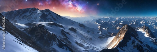 galaxies on the snow-covered mountains  detailed  16k  focused  extreme details  super resolution  cinematic  masterpiece