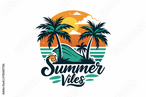 summer-vibes-hawaii-beach- sunset--t-shirt-design-vector illustration 