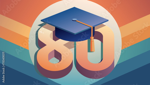 A graphic of a graduation cap with a bold number on it representing the age of the oldest student in the class. The cap is held high