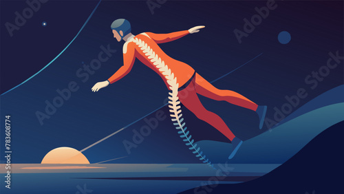 With the absence of gravity the spine no longer needs to support the weight of the body leading to spinal elongation and a stretching of the photo