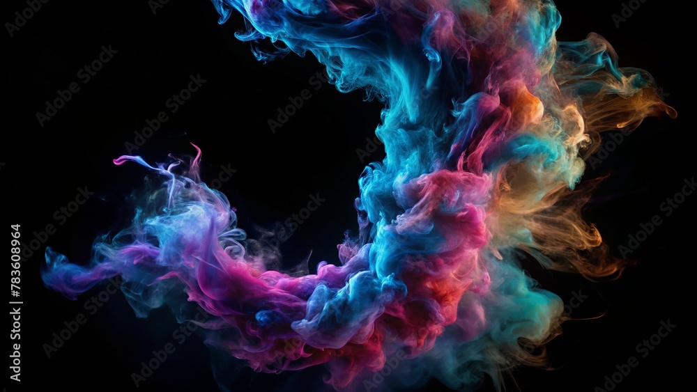 Abstract Smoke Wave in Blue and Black: A Colorful Fractal Design with Flowing Patterns and Curves, Creating a Dynamic Background Illustration