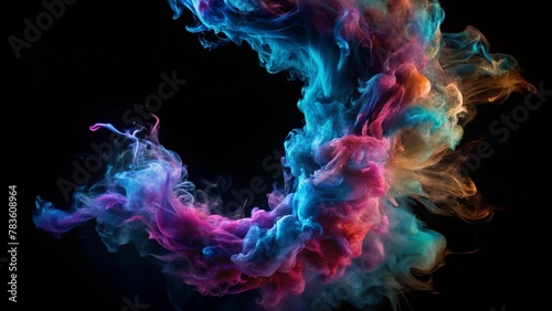 Abstract Smoke Wave in Blue and Black: A Colorful Fractal Design with Flowing Patterns and Curves, Creating a Dynamic Background Illustration