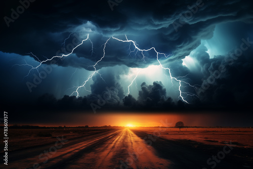 A dramatic lightning strike illuminating a stormy sky 