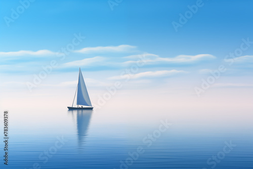 A lone sailboat drifting on calm blue waters