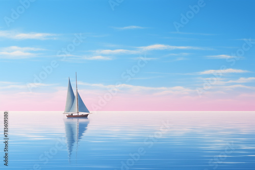 A lone sailboat drifting on calm blue waters © The Origin 33