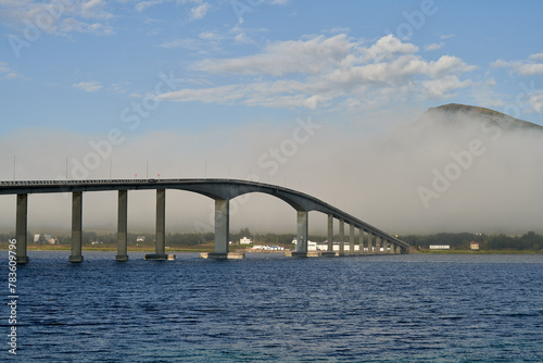 Sortland Bridge  Cloudy Mountains   Lofoten Seas