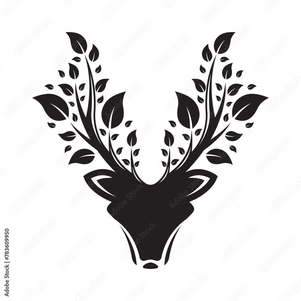 Fototapeta premium Deer And Tree Leaf Logo Design