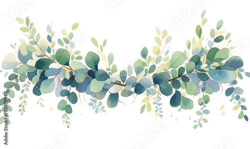 symmetrical, cohesive, watercolor eucalyptus garland, Generative AI #783609940