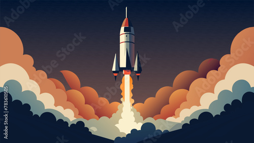 Like a beast awakening from its slumber the rocket roars to life as flames consume the base of its structure. Thick black smoke fills the air a
