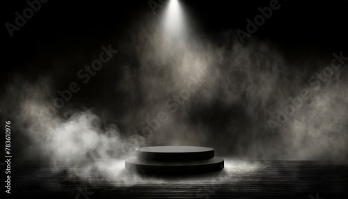 Ethereal Spotlight: Dark Smoke Podium Abstract Stage