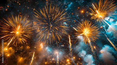 Spectacular Fireworks Show Against Twilight Sky, Generative AI