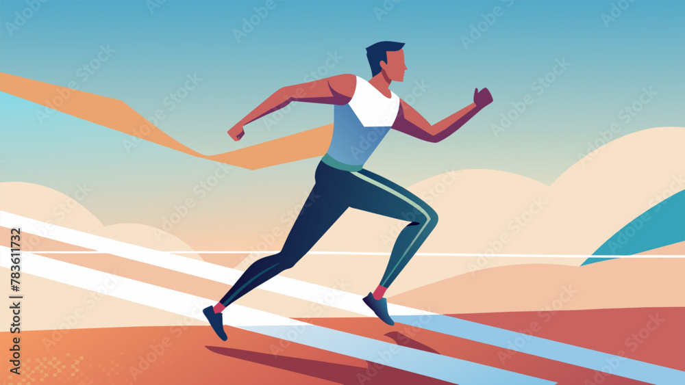 A digital illustration of a runner crossing the finish line of a race highlighting the dedication and discipline it takes to reach fitness A digital illustration of a runner crossing the finish line of a race highlighting the dedication and discipline it takes to reach fitness