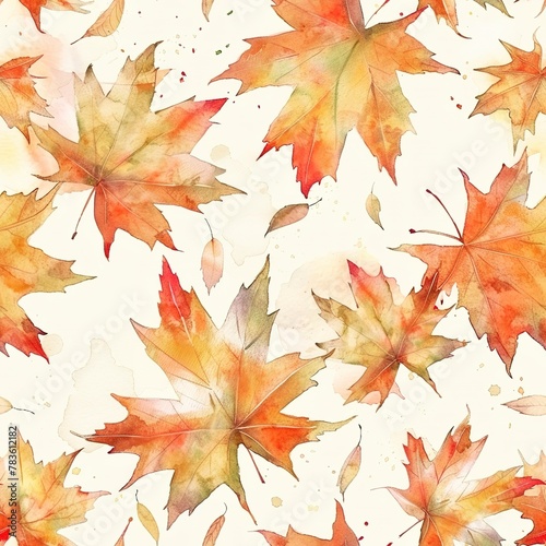 Light watercolor maple leaves  seamless autumnal pattern  gentle and graceful. Seamless pattern  Fabric Pattern  Tumbler Wrap  Mug Wrap.