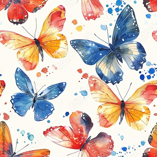 Light watercolor butterflies  seamless pattern  fluttering and colorful. Seamless pattern  Fabric Pattern  Tumbler Wrap  Mug Wrap.