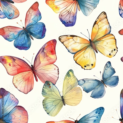 Light watercolor butterflies  seamless pattern  fluttering and colorful. Seamless pattern  Fabric Pattern  Tumbler Wrap  Mug Wrap.