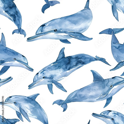 Watercolor dolphins, seamless sea pattern, playful and graceful. Seamless pattern, Fabric Pattern, Tumbler Wrap, Mug Wrap.
