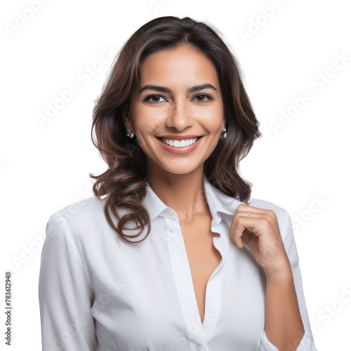 hispanic business woman in white shirt isolated on transparent background