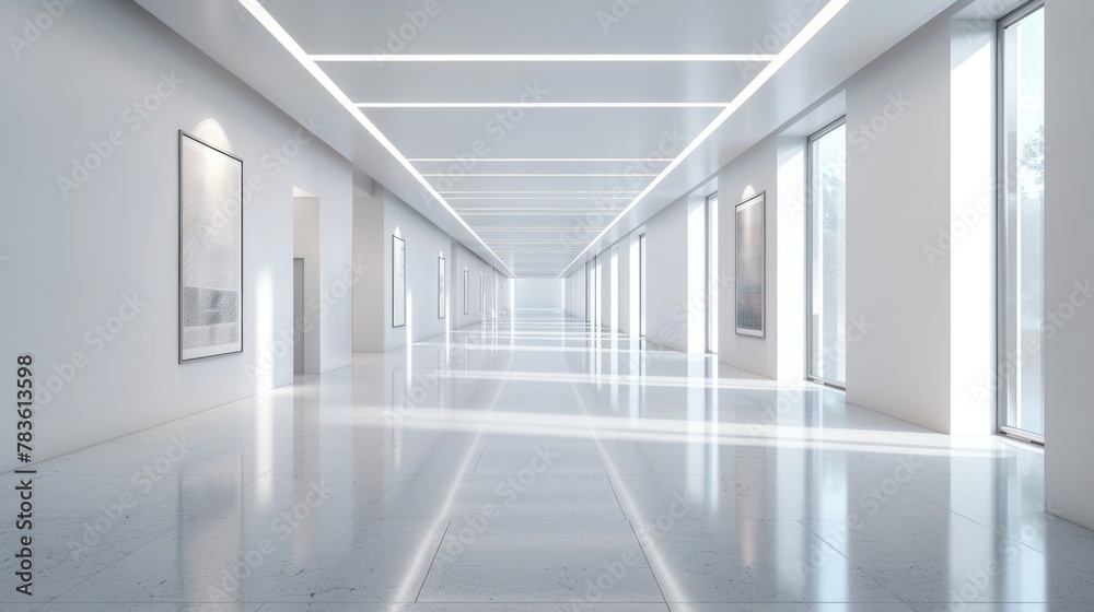 Clean white hallway leading into infinity