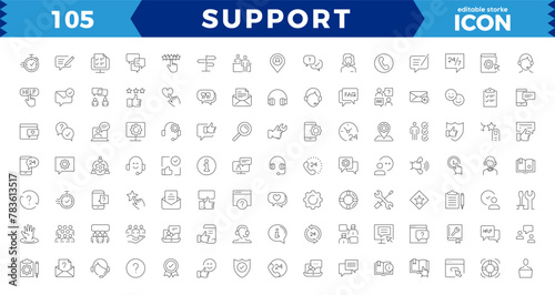 Customer Service and Support - Outline Icon Collection. Thin Line Set contains such Icons as Online Help, Helpdesk, Quick Response,simple symbols collection. Vector line icons Feedback and more.
